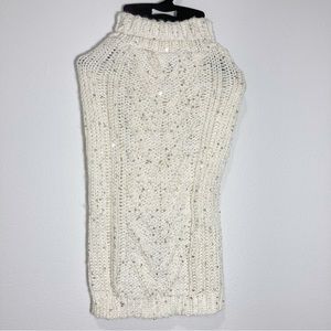 Pet Luv Dog SweaterWinter White Cable Knit silver Sequins NEW